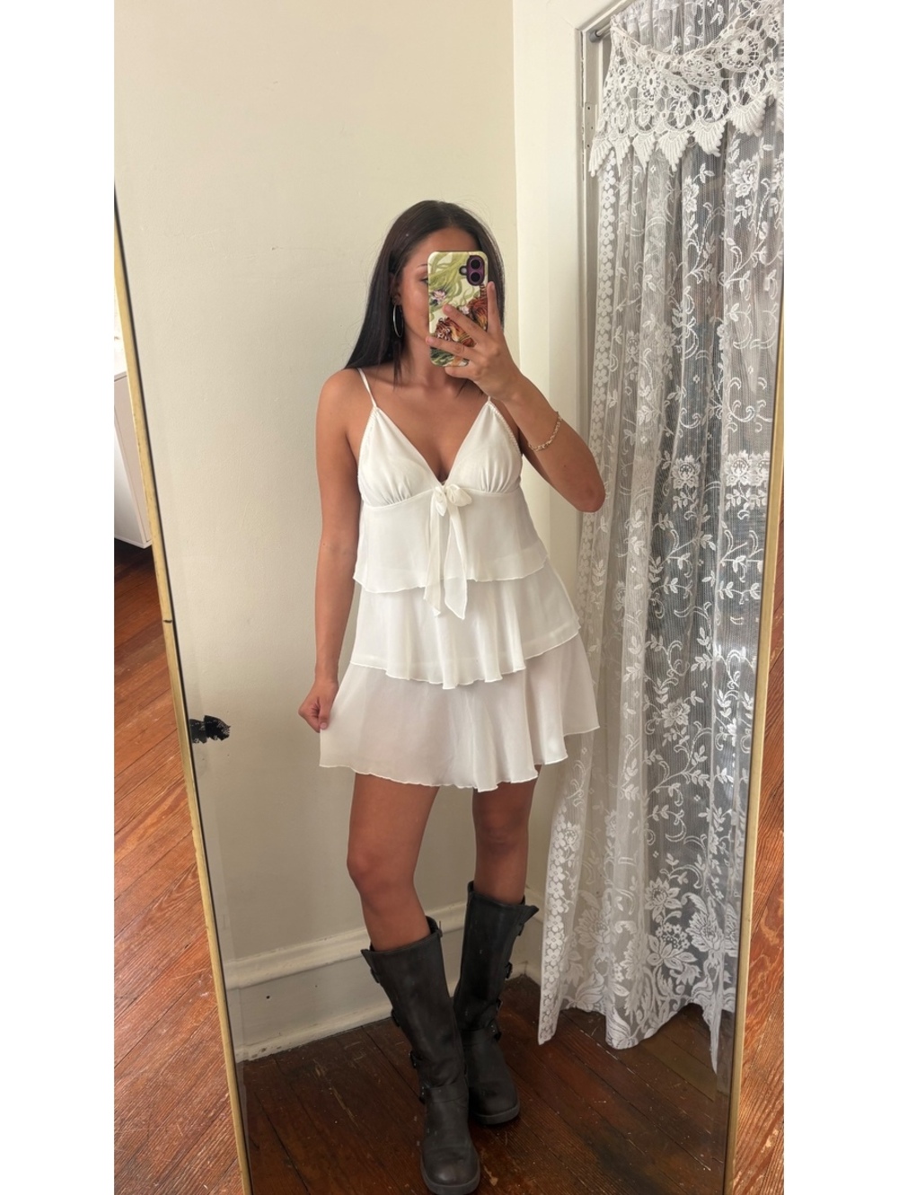 vintage 2000s y2k white boho flowy mini slip dress